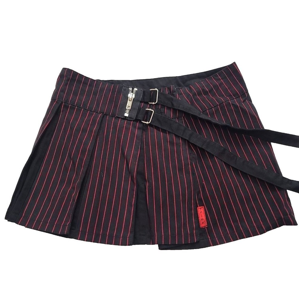Vintage Tripp NYC Plaid Pleated Mini Skirt, Womens, Black, Red Pin Stripes - Picture 1 of 8